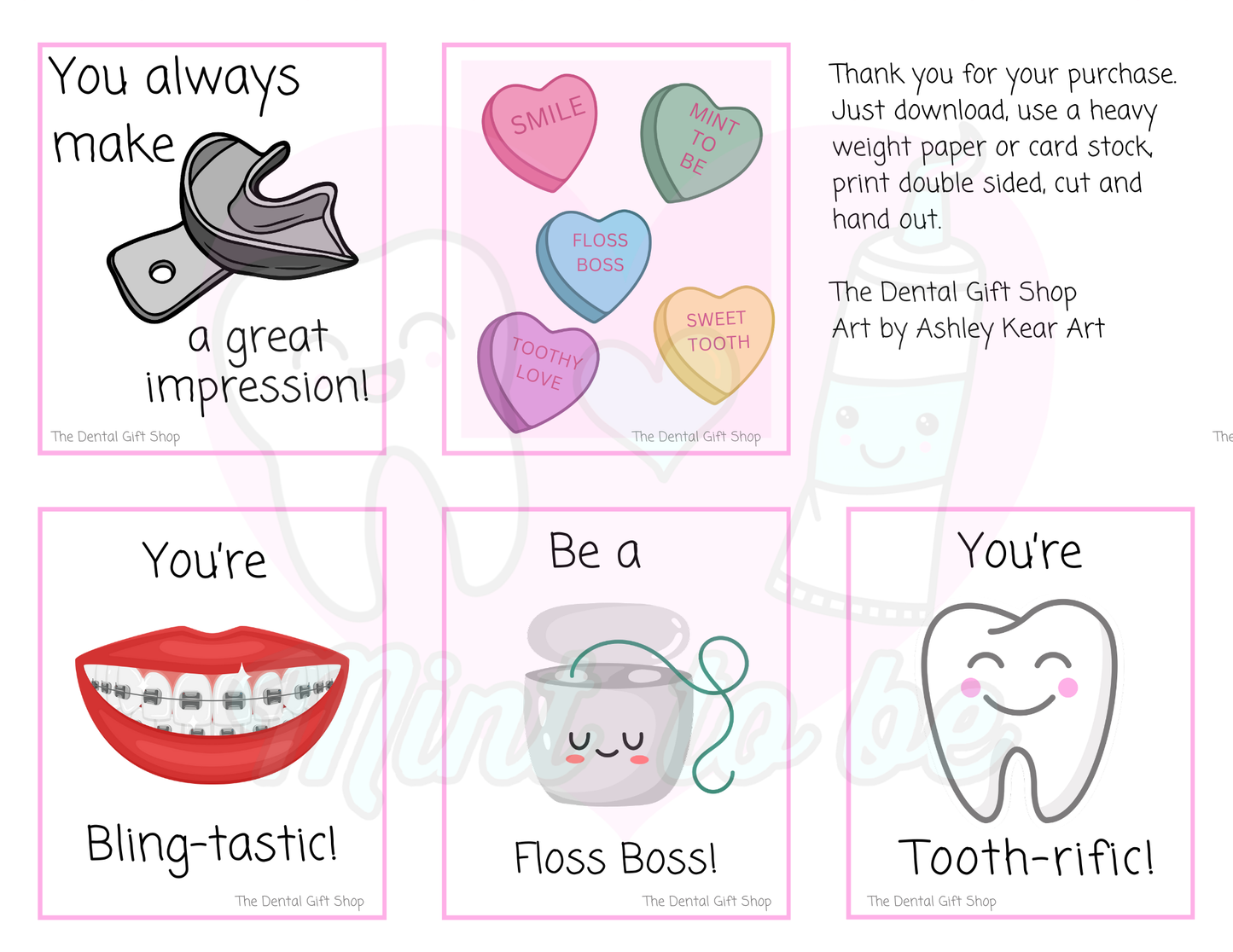 Dental Valentines Cards: Digital Download