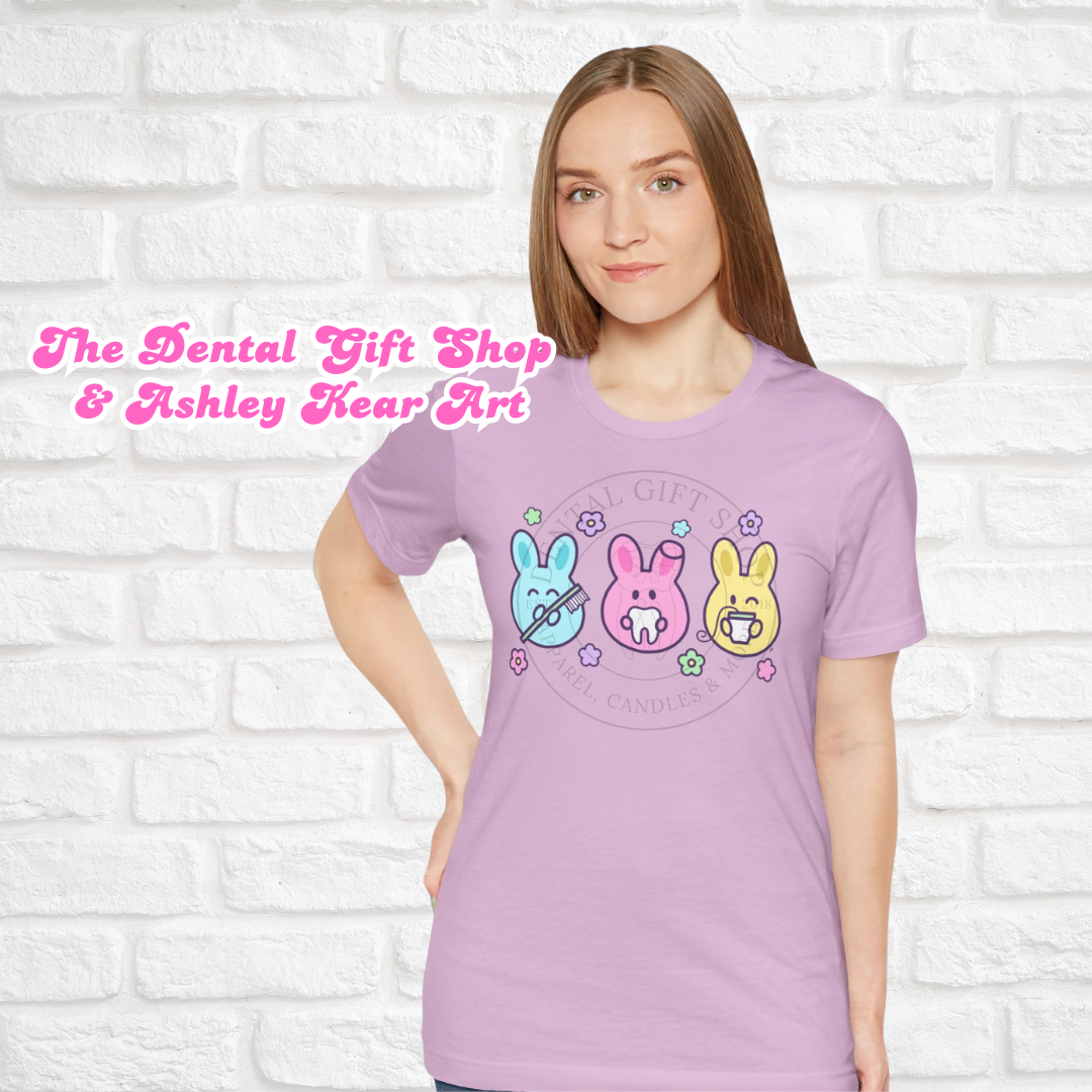Brush, Floss, Teeth Bunnies in Lilac or Mint Tee, Design by AMK Art