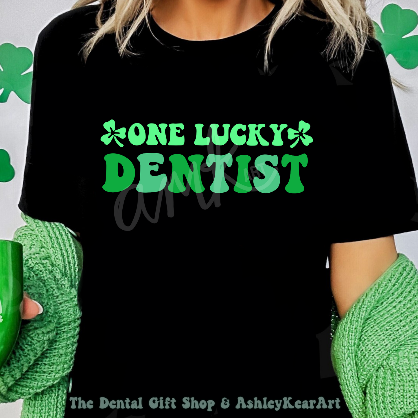 One Lucky Collection Black Tee, Design by AMK ART