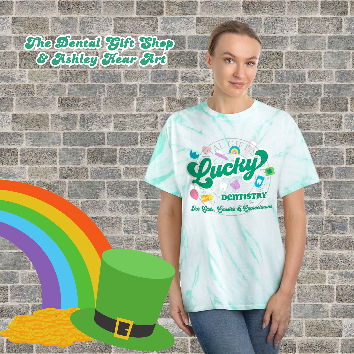 Lucky Dental St. Patty's Shirt Tie-Dye  Design by AMK ART