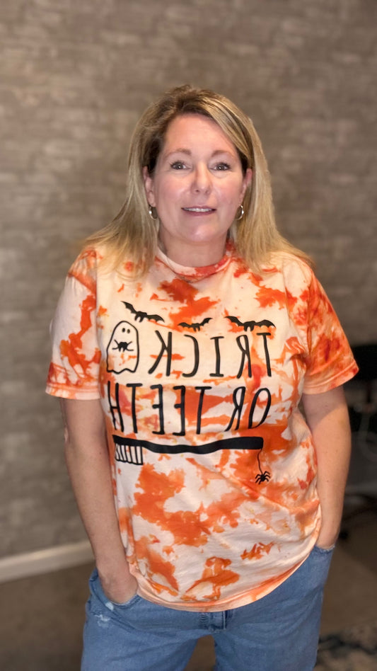 Trick or Teeth Orange Tie Dye Design by AMK Art