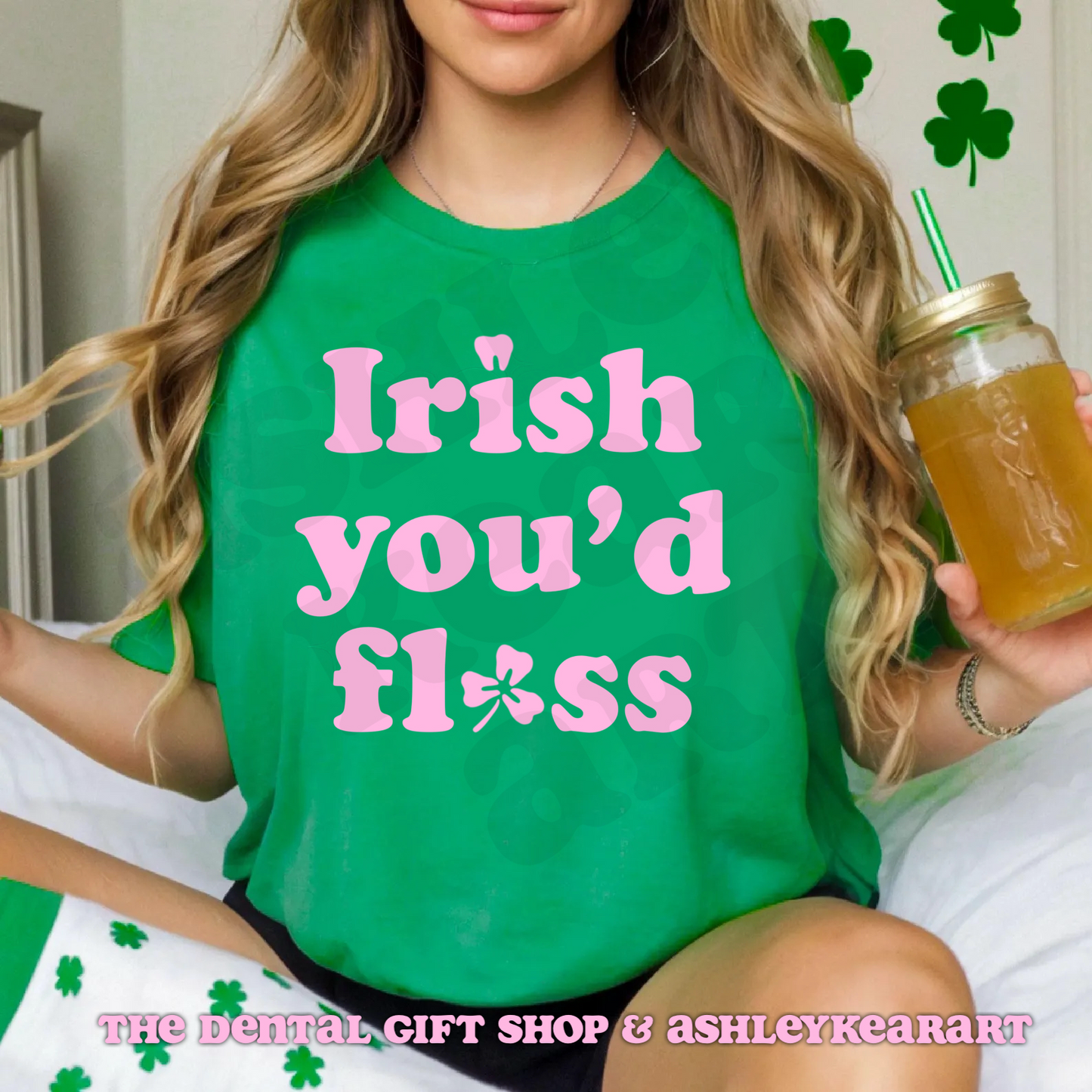 Irish You'd Floss Pink & Green Shirt