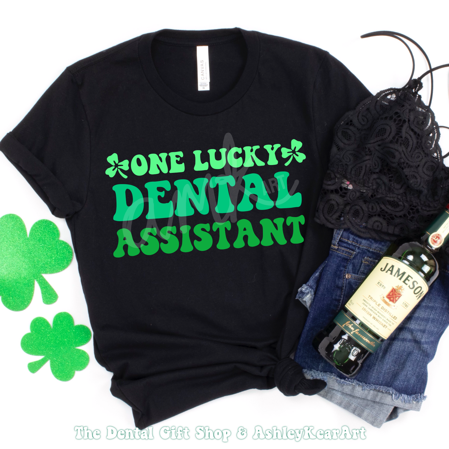 One Lucky Collection Black Tee, Design by AMK ART