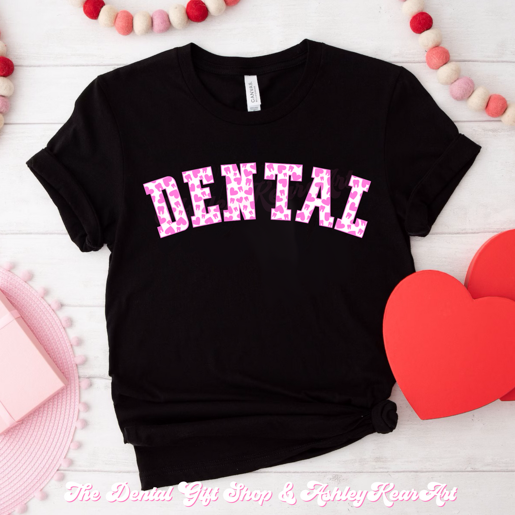 Dental Love Black Tee, Pink and White