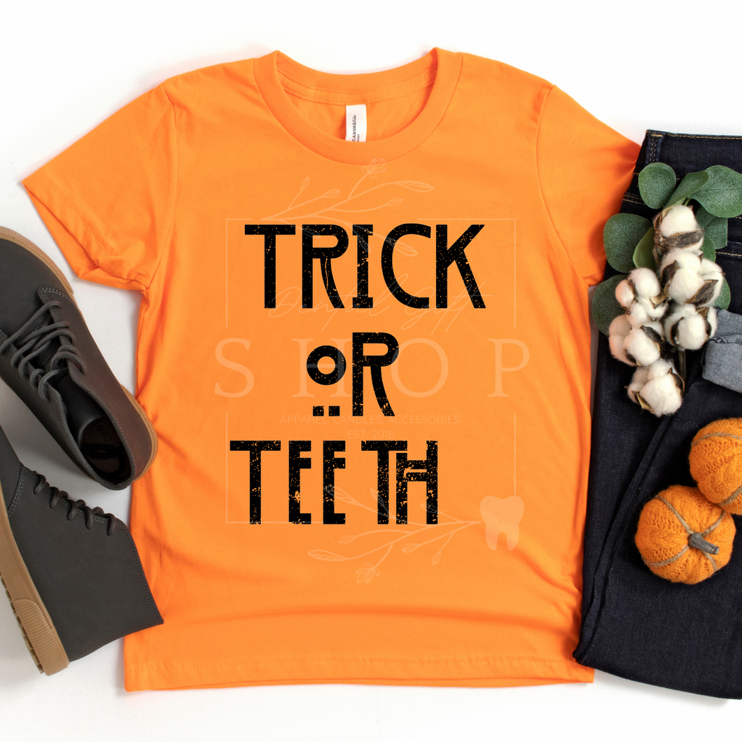 Trick or Teeth Halloween Tee (Orange)